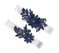 SUPVOX Liga de Encaje Azul Marino para Novia Cinturón Floral Ajustable para Pierna 40-60 CM Accesorio Suave y Elástico Adecuado para Bodas Fiestas y Aniversarios