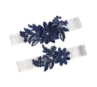 SUPVOX Liga de Novia de Encaje Azul Marino Ajustable, Anillo para Muslo 40-60 Cm, Accesorio Nupcial Floral para Bodas, Fiestas y Despedidas de Soltera