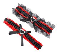 SUPVOX Ligas de Novia de Encaje Gemas de Imitación, Anillos de Muslo Elásticos en Rojo y Negro, Decoración Sensual para Boda y Accesorios para Mujer