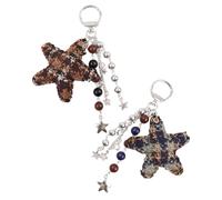 SUPVOX Llavero Vintage de Dibujos Animados Colgante de Estrella de Cinco Puntas, 2 Piezas, Tela de Lana, Colores Verde y Café, Accesorio Ligero para Decoración de Mochilas y Bolsos