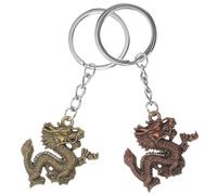 SUPVOX Llaveros Decorativos Metálicos Dragón Chino 2 Piezas en Rojo y Verde Cobre Antiguo, Colgantes Vintage para Llaves y Decoración de Mochilas, Accesorios para Eventos y