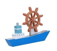 SUPVOX Maqueta de Barco Mediterráneo de Madera Azul Claro Timonel, Decoración Rústica Náutica para Escritorio y Oficina, Modelo de Vela Miniatura para Ambientación Marina