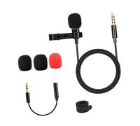 SUPVOX Micrófono de Solapa Omnidireccional Clip para Grabación, Conector de 3,5 Mm, Cable de 1,5 M, Incluye Dos Esponjas Negras Roja, Compatible Teléfonos, Ordenadores y Entrevistas