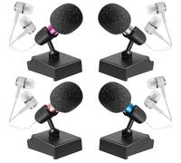 SUPVOX Mini Micrófono para Teléfono y Ordenador Portátil, 12 Piezas con 4 Micrófonos Mini en Colores Dorado, Plata, Rojo y Azul, 4 Bases Negras y 4 Cubiertas de Espuma