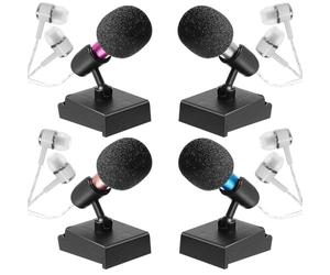 SUPVOX Mini Micrófono para Teléfono y Ordenador Portátil, 12 Piezas con 4 Micrófonos Mini en Colores Dorado, Plata, Rojo y Azul, 4 Bases Negras y 4 Cubiertas de Espuma