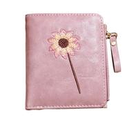 SUPVOX Monedero Corto Plegable de PU Rosa Cremallera, Cartera Pequeña para Mujer Compartimentos para Tarjetas y Bolsa de Cambio, Bolso Compacto para Uso Diario y Obsequio