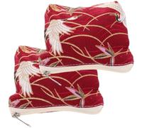 SUPVOX Monedero Pequeño de Algodón 2 Piezas, Diseño Vintage Japonés Rojo con Cremallera, Bolso Multipropósito para Monedas y Llaves, Cartera de Mano Portátil y Funcional para Mujer