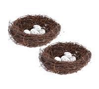 SUPVOX Nido de Pájaro Artificial de Ratán Imitación 15 Cm 2 Unidades 10 Huevos Decorativos Realistas para Decoración de Pascua, Hogar y Oficina, Adorno Natural y Creativo