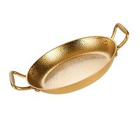 SUPVOX Olla para Paella de Acero Inoxidable Doble Asa, Sartén Plana de 20 Cm Color Dorado, Utensilios de Cocina Multifunción para Estufa de Gas y Eléctrica, Adecuado para Mariscos
