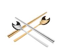 SUPVOX Palillos y Cucharas Coreanas Reutilizables de Acero Inoxidable 304, Juego de 4 Piezas Mango Largo, Palillos Huecos Aislantes Térmicos y Cucharas Planas para Sushi, Ramen
