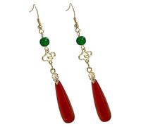 SUPVOX Pendientes Colgantes Largos de Aleación Piedras Verdes y Rojas Estilo Chino Vintage Diseño de Gota para Mujer Hipoalergénicos y Ligeros Ideales para Uso Diario y Fiestas