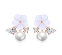SUPVOX Pendientes de Botón Mujer de Perla Diseño Flor de Concha, Pendientes Delicados de Cobre Bañado en Plata y Oro Rosa, Accesorio Elegante para Orejas Femeninas, Joyería de Moda