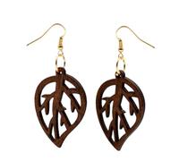 SUPVOX Pendientes Mujer Originales de Madera Marrón Forma de Hoja Larga Hueca para Fiesta y Vacaciones, 1 Par de Gotas Oídos