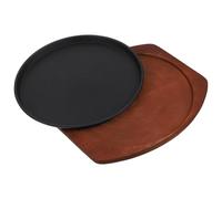 SUPVOX Plancha de Hierro Fundido Redonda 25 Cm Base de Madera, Sartén para Asar Carne y Barbacoa, Bandeja para Servir Caliente, Plato para Freír y Cocinar en Cocina Doméstica y Eléctrica