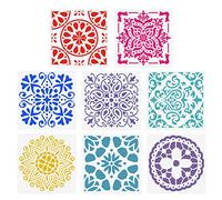 SUPVOX Plantillas de pintura Plantillas reutilizables Set ahueca hacia fuera la plantilla de dibujo de Mandala Piso Azulejo de la pared Tela de madera 8 unids