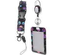 SUPVOX Porta Credencial con Cordón Retráctil Funda para Tarjeta de Identificación Tamaño Mediano con Diseño de Huellas de Pata Degradado Porta Tarjetas Multifuncional para Estudiantes