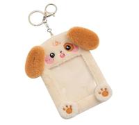 SUPVOX Portatarjetas de Peluche Llavero para Identificación, Funda Visible para Tarjetas Tamaño 3 Pulgadas, Diseño de Perro Marrón para Oficina, Escuela y Uso Diario