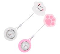 SUPVOX Reloj de Bolsillo para Enfermeras 2 Piezas Silicona Clip Retráctil Diseño Adorable Niña Colores Micro Sonrisa y Rosa Gato Adecuado para Personal Médico y