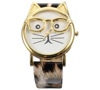 SUPVOX Reloj de Pulsera de Cuarzo Diseño de Gato y Barba, Correa de Cuero Sintético, para Niñas, Uso Diario y Obsequio, Patrón de Dibujos Animados, Tamaño Ajustable