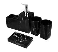 SUPVOX Set de Accesorios de Baño Marmoleado Negro, 5 Piezas de Resina Porta Cepillos de Dientes, Jabonera, Vaso para Enjuague Bucal y Botella de Viaje para Uso Diario