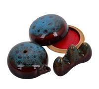 SUPVOX Soporte para Pinceles de Caligrafía de Cerámica Azul Esmaltada, Caja de Tinta y Piedra de Tinta en Kit de 3 Piezas para Principiantes en Pintura y Dibujo Artístico