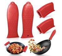 SUPVOX Soportes 2 Antideslizantes de Silicona Sartén de Mango para Cubiertas para Mangos de Hierro Fundido Juego de 4 Piezas Rojo y Protección Térmica para Cocina