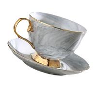 SUPVOX Taza de Cerámica 250 Ml con Platillo, Diseño de Mármol Gris y Dorado, Juego de Taza para Café, Leche y Jugo, Adecuado para Desayuno y Oficina, Resistente y Elegante