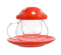 SUPVOX Taza de Té de Cerámica Roja Colador Integrado, Vaso para Infusiones Tapa, Taza Práctica para Hogar y Bebidas Calientes, Diseño en Forma de Hongo, 1 Unidad