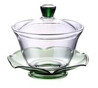 SUPVOX Taza de Té Tipo Sopera Transparente de Vidrio Resistente al Calor Tapa Verde 10 Cm Diámetro y 9 Cm Alto para Preparar Té en Hogar y Oficina