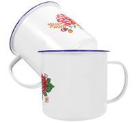 SUPVOX Tazas de Esmalte Rojo 700 Ml Estilo Vintage Chino, Doble Unidad Asa Ergonómica, Resistentes y Fáciles de Limpiar, para Reuniones y Uso Diario