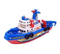 SUPYINI Juguete de Barco Modelo Eléctrico, Rociador de Agua, Sirenas y Luces, Grúa Oscilante, Regalo Educativo, Entrenamiento de Coordinación Ojo-Mano, para Niños