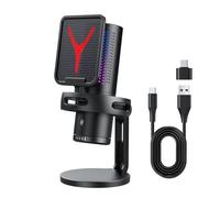 Supyini - Micrófono de juego con luz RGB dinámica, micrófono de escritorio USB Plug and Play con vigilancia en tiempo real, para Win 10 11, dispositivos OS X