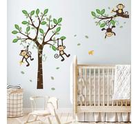 Supzone Monkey Tresping Tree Wall Decals Jungle Animales Pegatizas de pared Ven verde Decal de pared para nios Nios Niosa Nia Boyo dormitorio Sal