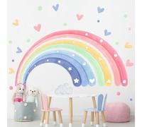 Supzone Pegatinas de Pared Acuarela Arco iris 150x76CM Gran Arco Iris Vinilos Decorativos Corazones Estrellas Adhesivos Pared para Niños pequeños Dormitorio Sala de Juegos Aula