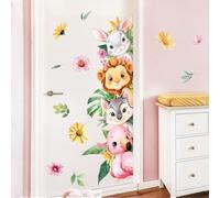 Supzone Pegatinas de Pared Animales de la Selva Flamingo León Conejo Vinilos Decorativos Flores Tropicales de hojas Verdes Adhesivos Pared para Bebé Niñas Dormitorio Guardería Aula