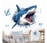Supzone Pegatinas de Pared Grande Tiburones 3D Vinilos Decorativos 60×78CM Océano Adhesivos Pared para Niños Dormitorio Sala de estar Guardería Sala de juegos Aula