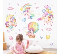 Supzone Pegatinas de Pared Unicornio Arcoíris Grande Arco Iris Globo Aerostático Mariposas Decorativos Mural de Acuarela Adhesivos Pared para Dormitorio Niños Guardería Sala de Estar Sala de Juegos