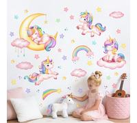 Supzone Pegatinas de Pared Unicornio de la serie Buenas Noches Arco Iris Decorativos Mural de Acuarela Adhesivos Pared para Dormitorio Niños Guardería Sala de Estar Sala de Juegos