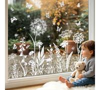 Supzone Pegatinas de Ventana Flor Blanca Mariposas Primavera Verano Diente de León Vinilos para Ventanas Vinilo No Adhesivo de Pegatinas Vidrio Ventana