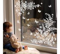 Supzone Pegatinas de Ventana Flor Blanca Mariposas Primavera Verano Vinilos para Ventanas Vinilo No Adhesivo de Pegatinas Vidrio Ventana Flor Encaje