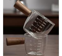 SUQ 2 Unidad Jarra de Vidrio con Mango de Madera, Mini Taza de Leche, Mini Jarra Espumosa Tazas, para Café, Té o Jarabe de Arce, Salsa de Miel, Hoteles, Casas de Té, Restaurantes(150ML)