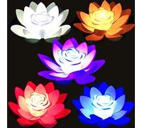 SUQ 5 Piezas Luz de Lirio Flotante de Agua, Flor de Loto Hojas de Loto para Estanque, Artificial Flor Luz, Jardín Iluminación Decorativa, para Piscina, Fuente, 18CM