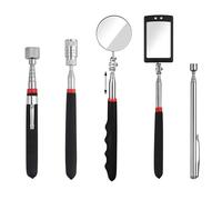 SUQ 5PCS Magnética Recolección Herramientas Kit, 1.5/8/15 lb Recogedor Magnético Telescópico, Espejo Inspección Giratorias 360 °Redondo, Espejo Cuadrado con Luz LED para Ángulo de Visión Adicional