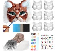 SUQ 6PCS Cat Mask Suit, Bricolaje White Máscara White Mask Blank Animal Máscara, Pintado a Mano Graffiti Fox, Mascarilla de Halloween de Baile de Disfraces y Mascarilla de Rol