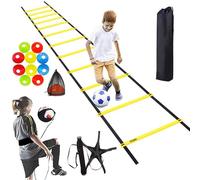 SUQ Accesorios De Entrenamiento De Fútbol, 14 m Escalera De Agilidad, Entrenador De Patadas De Fútbol, 10 Conos Deportivos, Kit Fútbol para Niños, Equipo De Escalera De Agilidad y Velocidad