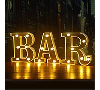 SUQ BAR Lámpara de Letras Iluminadas, Letras LED de Carpa, Luces de Letras, Iluminada Letras Luces Nocturnas, Decoración con Pilas, para Bar, Pub, Hogar, Fiesta, Boda, Pared( barra dorada)