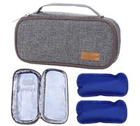 SUQ Maleta con Enfriador de Insulina, Bolsa de Pluma de Insulina con 2 Bolsas de Hielo de Nylon, Bolsa de Diabetes Pequeña, Refrigerador para Caja de Diabetes, 21 * 10 * 4.5 cm, Gris y Marrón