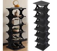 SUQ Zapatero estrecho de 8 niveles, zapatero de esquina, organizador de zapatos que ahorra espacio, zapatero apilable para entrada, pasillo y armario (negro)
