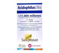 Sura Vitasan Acidophilus Ultra 60 Cápsulas Vegetales - Con Prebióticos (FOS y AOS) - Probiótico Avanzado con 11 Cepas y 11.000 Millones de Microorganismos - Flora Intestinal y Sistema Inmune