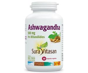 Sura Vitasan Ashwagandha - 30 Cápsulas Vegetales 500mg - Extracto de Raíz con 5% Witanólidos - Adaptógeno Natural para Equilibrio Mental y Resistencia al Estrés